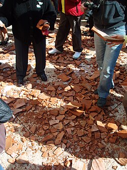 Shards of pottery vases on the street, after being thrown from the windows of nearby houses. A Holy Saturday tradition in Corfu.