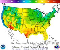 Sample maximum temperature map from the NDFD