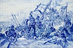 Representation of Prince Henry the Navigator during the Conquest of Ceuta in azulejos at the São Bento railway station