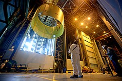 Engine section shroud structure for Artemis III under construction, April 2021