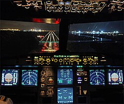 Night runway view from A320 cockpit