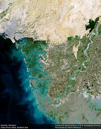 Karachi (left) in comparison to the Indus River Delta