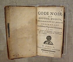 A copy of the 1743 edition of Code noir, now in New Orleans (Historic New Orleans Collection)