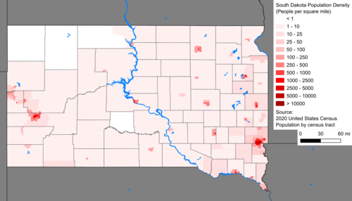 South Dakota population density map