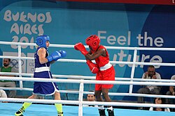 Boxer (right) using cross-armed guard