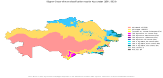 Köppen–Geiger climate classification map at 1-km resolution for Kazakhstan 1991–2020