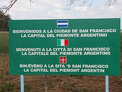 Trilingual sign in San Francisco, Argentina, in Spanish, Italian, and Piedmontese