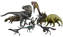 Tyrannosaurus and other animals of the Hell Creek Formation