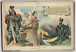 American cartoon showing territorial dispute between France and Germany over Alsace-Lorraine, 1898