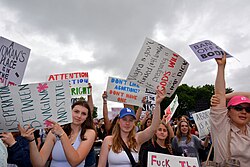Abortion-rights protesters in Washington, D.C. in May 2022, as part of the Bans Off Our Bodies protest following the leaked draft opinion overturning Roe v. Wade