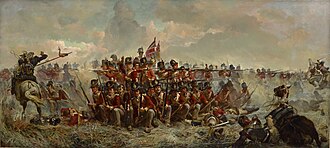 The British 28th infantry Regiment formed into a square at the Battle of Quatre Bras for protection from cavalry