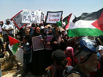 A Palestinian demonstration against the demolition of the village Susya