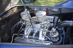A 1950 Cadillac 331 series V8 under the hood of an Allard K2