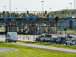 The car traffic on the Finnish side of the Russian border at the Nuijamaa Border Crossing Point in Nuijamaa, Lappeenranta, Finland