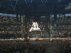Adele at Wembley in June 2017. Adele's concert on 28 June was attended by 98,000 fans, a stadium record for a UK music event.[155]