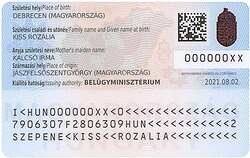 Back of a Hungarian national ID card