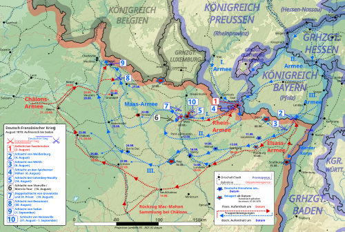 Course of the first phase of the war up to the Battle of Sedan on 1 September 1870