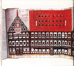 The Old City Hall of Schwäbisch Gmünd as pictured in the city chronicle of Dominikus Debler