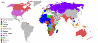 Map of European colonial empires throughout the world in 1914
