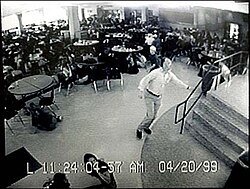 Sanders guiding more than 100 students out of the cafeteria.