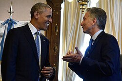 Macri and Barack Obama chatting in Buenos Aires