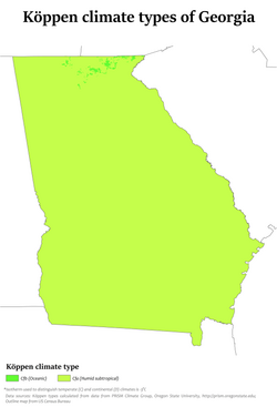 Köppen climate classification types of Georgia