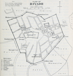 1922 map of the walled town of Riyadh