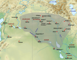 Approximate extent of the short-lived Kingdom of Upper Mesopotamia c. 1776 BC, at the end of Shamshi-Adad I's life.
