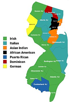 Largest alone or in any combination ethnic origin by county in New Jersey, per the 2020 census