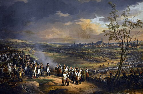 The capitulation of Ulm. General Mack and 23,000 Austrian troops surrendered to Napoleon.