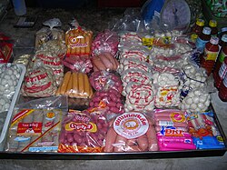 Different meat products of Thailand in plastic bags