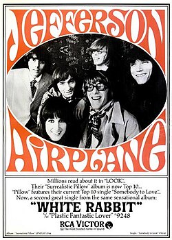 Poster for Jefferson Airplane's song "White Rabbit", which describes the surreal world of Alice in Wonderland
