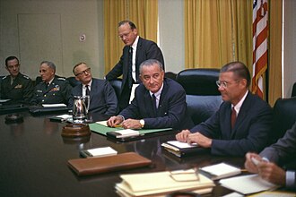 Johnson at a July 1965 Cabinet meeting