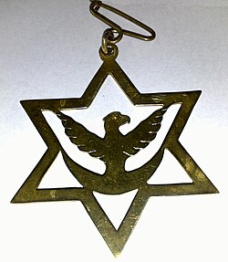 Six-pointed star with eagle and crescent, a common Santo Daime symbol worn by members of the religion