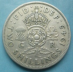 British two-shilling coin (1949)