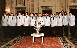 Steaua with the UEFA European Champions Clubs' Cup in 1986.