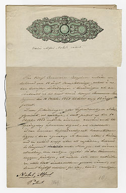 Swedish patent application from 1864; Alfred Nobel requests patent for the discoveries that would lead to dynamite.