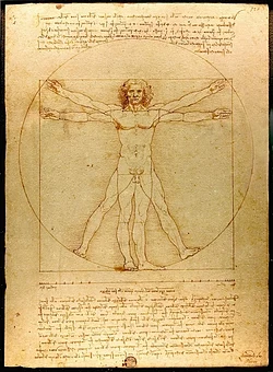 Leonardo da Vinci's Vitruvian Man (c. 1490) demonstrates the effect writers of Antiquity had on Renaissance thinkers. Based on the specifications in Vitruvius' De architectura (1st century BC), Leonardo tried to draw the perfectly proportioned man. (Gallerie dell'Accademia, Venice)