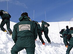 A mountain rescue group (GREIM) from the Civil Guard in an avalanche rescue training exercise.