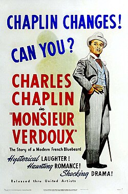 Monsieur Verdoux (1947), a dark comedy about a serial killer, marked a significant departure for Chaplin.
