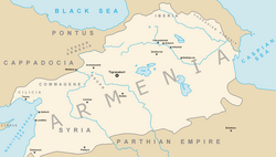 The Kingdom of Armenia at its greatest extent under Tigranes the Great (95–55 BCE)