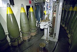 Battleship ammunition: 16" artillery shells aboard a United States Iowa-class battleship