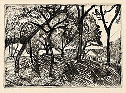 Landscape under Trees, etching by Paula Modersohn-Becker, c. 1902