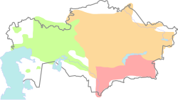 Approximate areas occupied by the three Kazakh jüz in the early 20th century