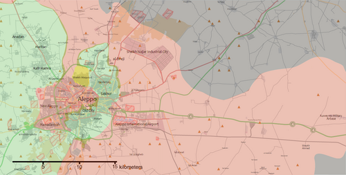 The situation in Aleppo on 20 August 2016, when both the rebels and Syrian government forces besieged each other Confrontation or unclear situation