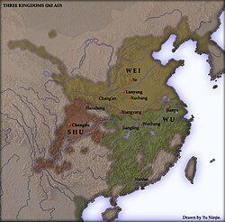 Three Kingdoms in 262, on the eve of the conquest of Shu, Wei and Wu