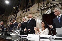 Macri with the members of Cambiemos Gabriela Michetti, Federico Pinedo and Emilio Monzó at the Argentine Congress.