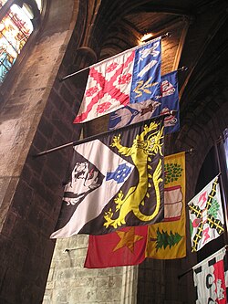Banners of Knights of the Thistle displayed in St Giles' Cathedral