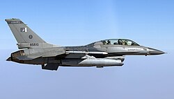 A Pakistani F-16BM in flight