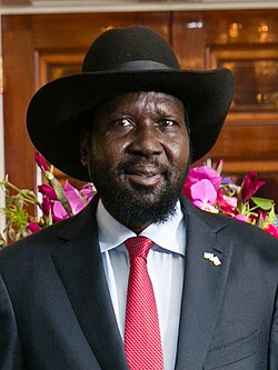Salva Kiir Mayardit, the first president of South Sudan. His trademark Stetson hat was a gift from United States President George W. Bush.